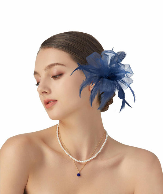 globazoe Fascinator Derby Hat Women Vintage Headband Navy Blue Size 1 Count