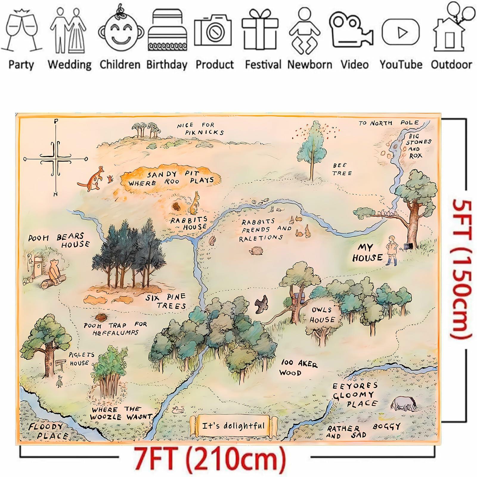 100 Acre Woods Baby Shower Backdrop 7x5ft Cartoon Photography Props