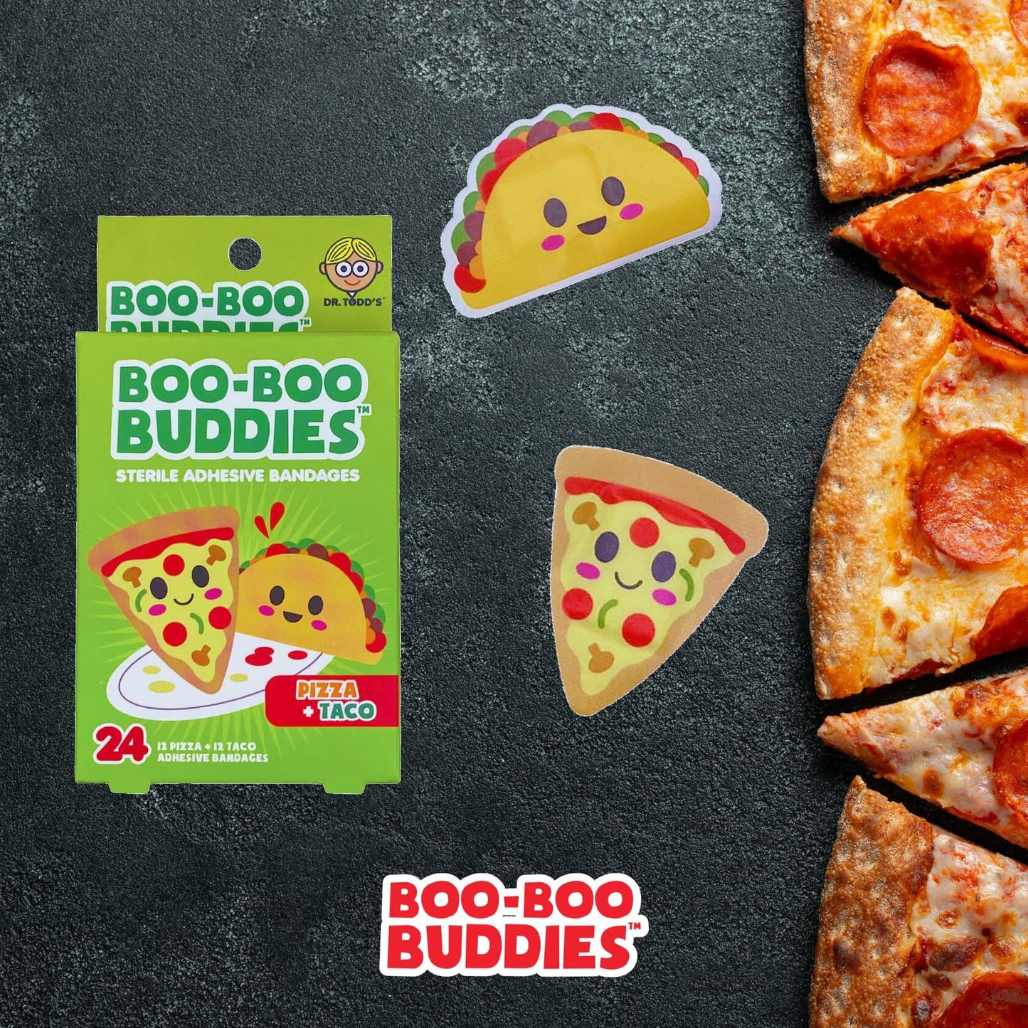 Boo Boo Buddies Kids Adhesive Bandages Pizza Taco 24 Count Sterile