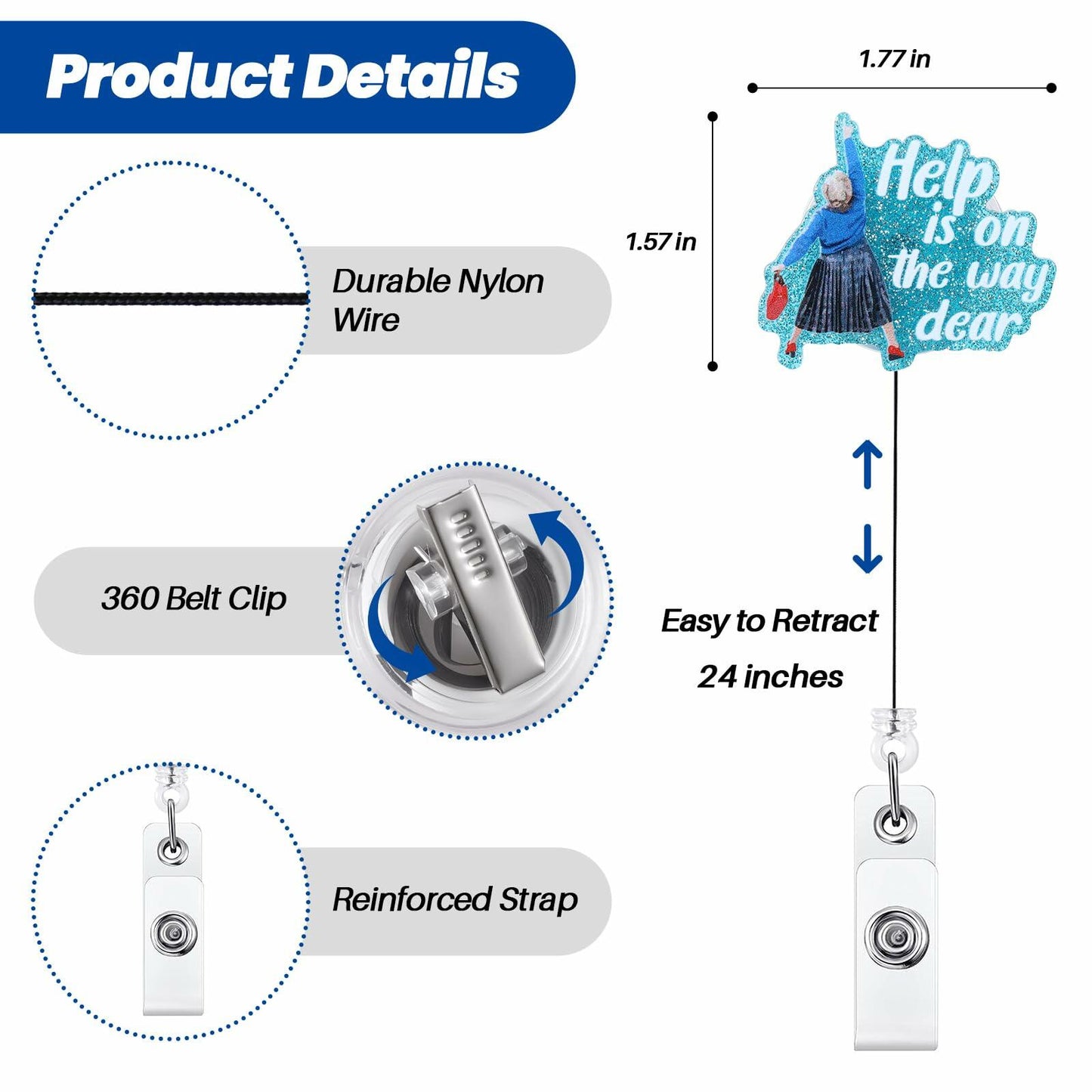 BEZTN Help is on The Way Dear Badge Reel Retractable ID Holder Nurse Gifts