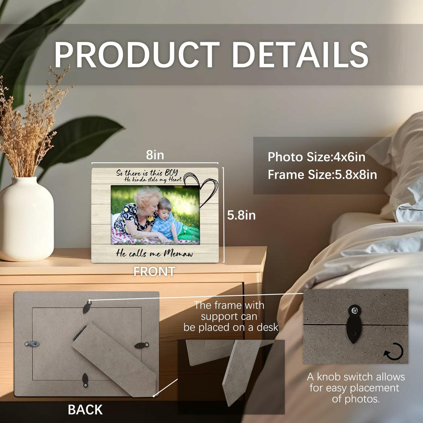 Foyoulame Uncle 4x6 Wooden Photo Frame Tabletop Memaw Color