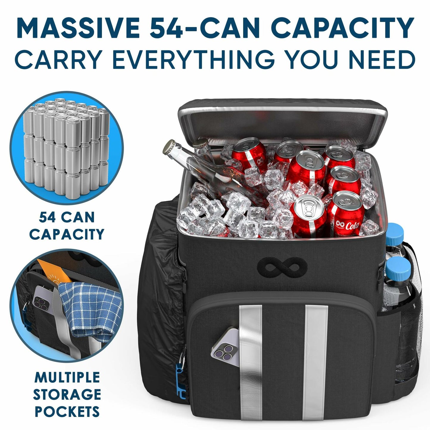 Everlasting Comfort Insulated Backpack Cooler 54 Can Leak Proof Black