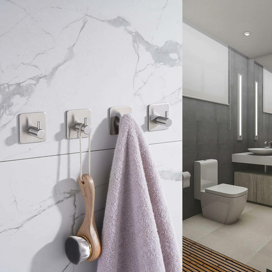 Eowihor 6 Pack Silver Stainless Steel Wall Hooks Heavy Duty Waterproof