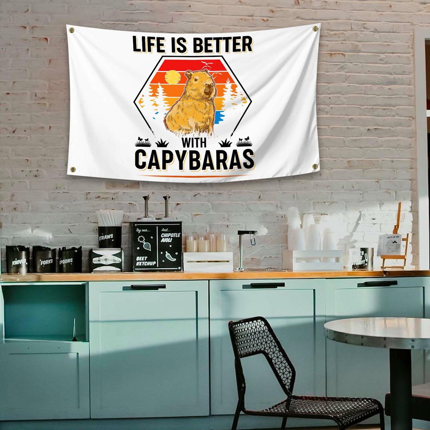 NUCTKP Capybara Life Is Better Wall Tapestry 3x5ft Brass Grommets