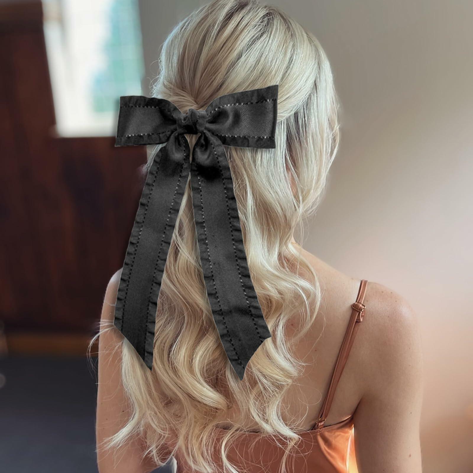 Beooly Hair Bows 2PCS Metal Hair Clips Beige Black Large Barrettes