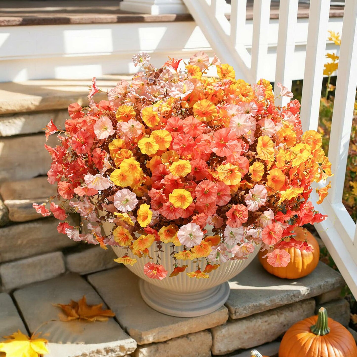 HyeFlora Artificial Mums Fall Flowers 12 Bundles Silk Morning Glory Mix