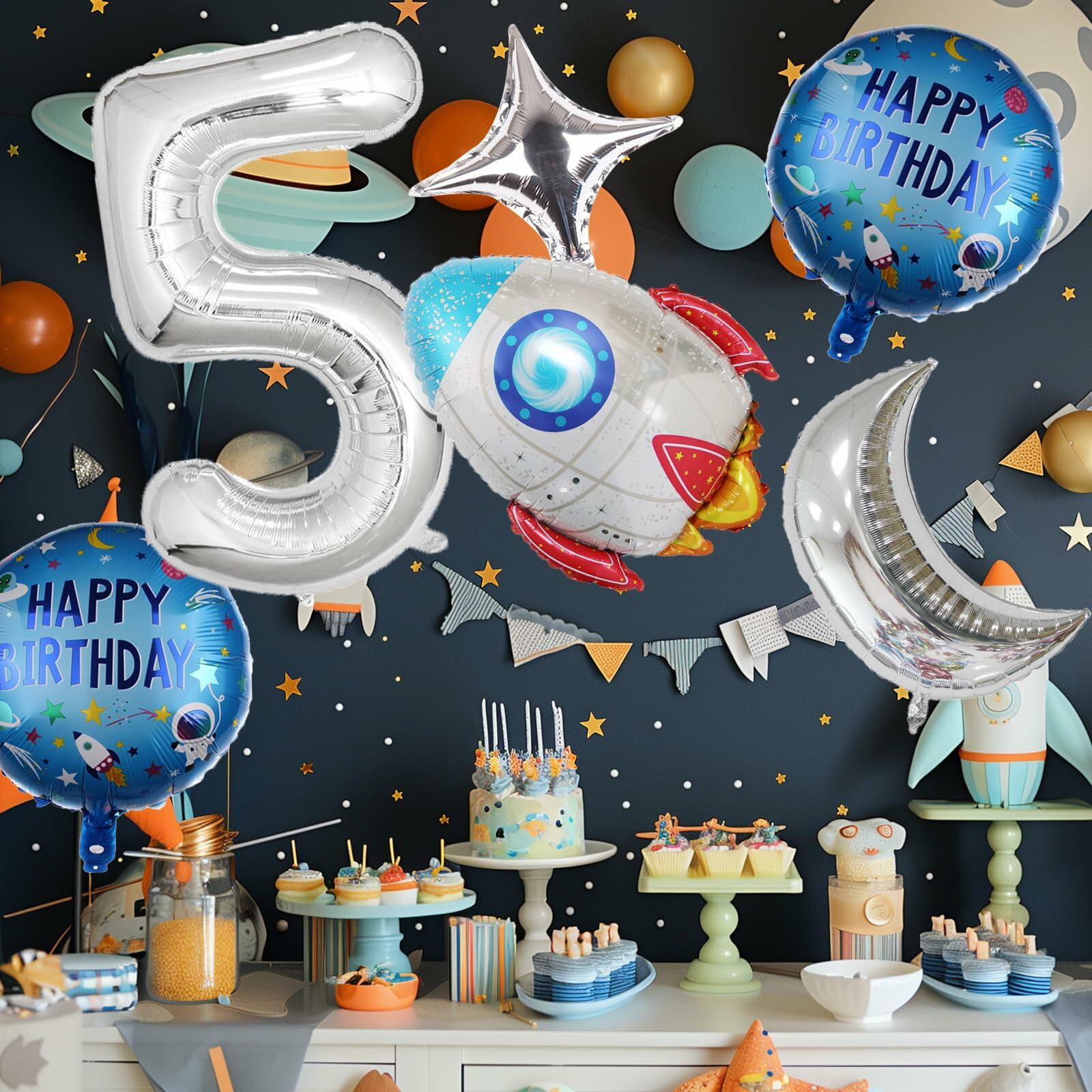 HXOUSE 6Pcs Extra Large Space Balloon Set Rocket Moon Planet 40" No.5