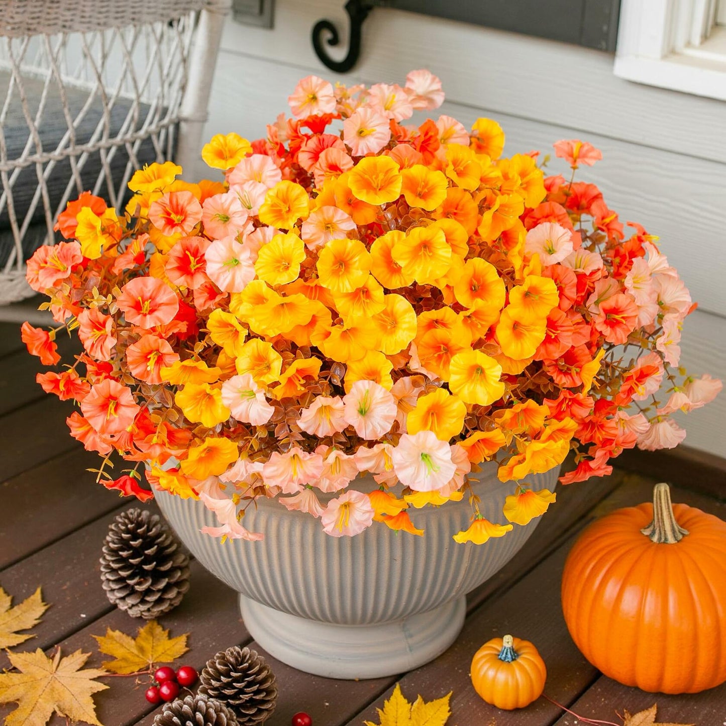 HyeFlora Artificial Mums Fall Flowers 12 Bundles Silk Morning Glory Mix