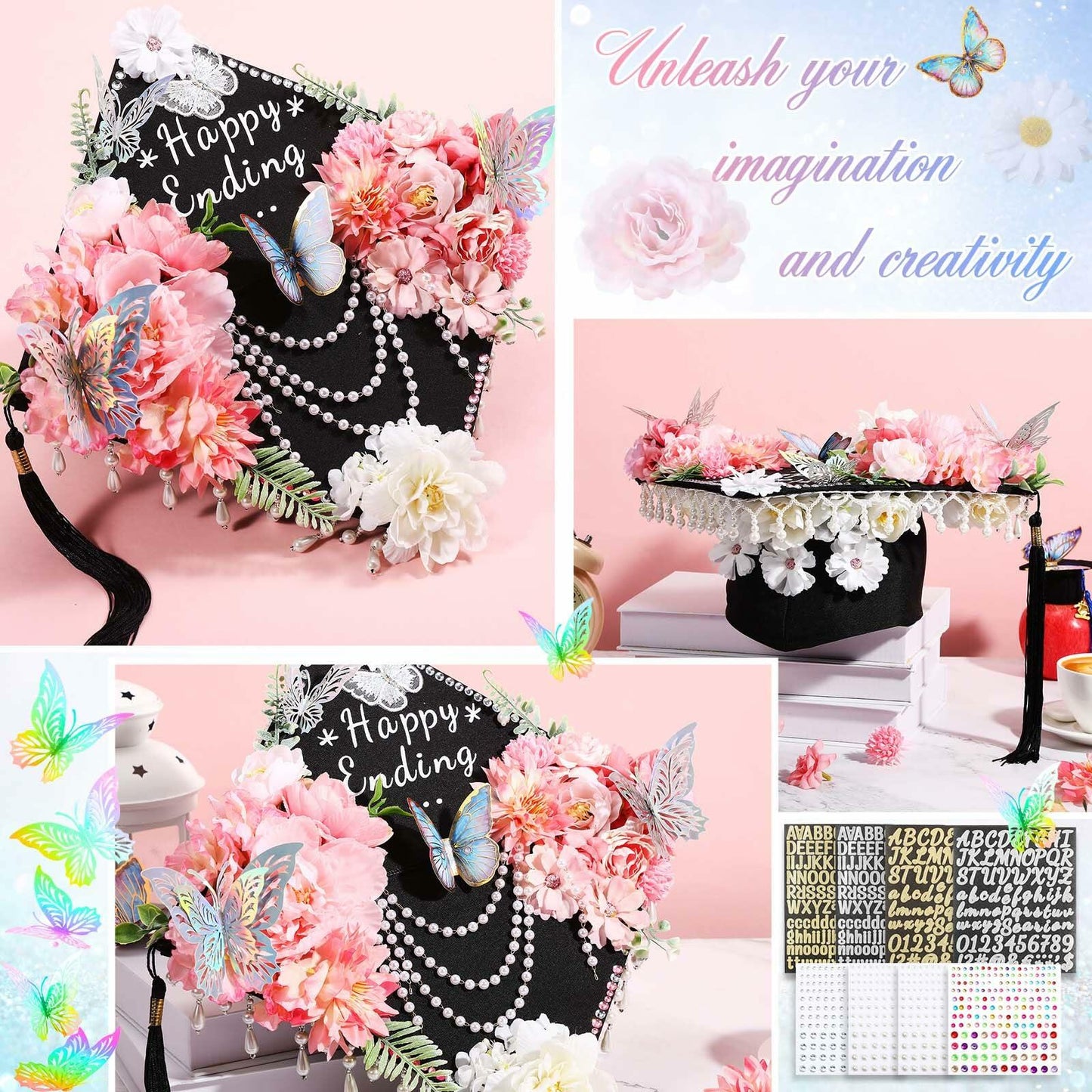 CraftyDream Artificial Flower Heads with Greenery Stems Pink Medium to Large