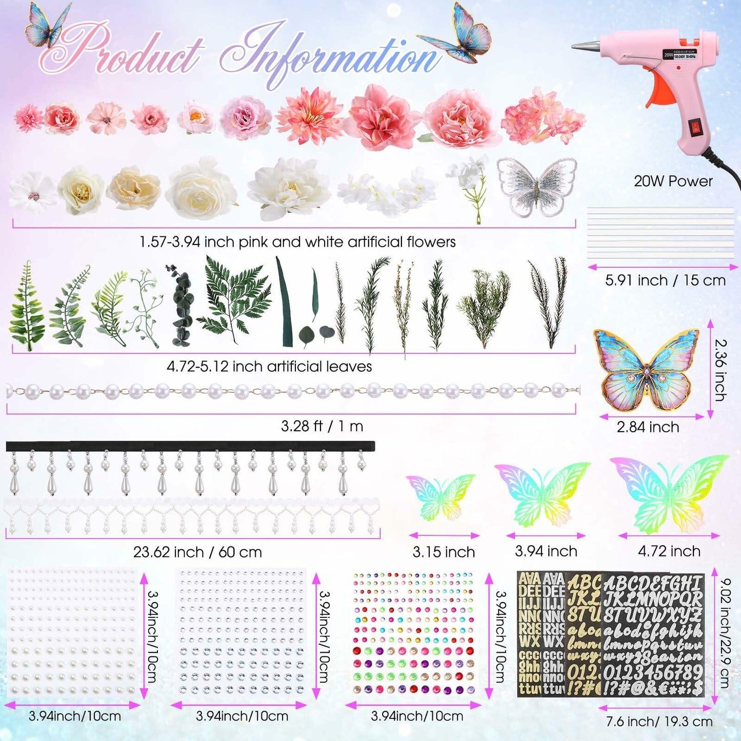 CraftyDream Artificial Flower Heads with Greenery Stems Pink Medium to Large