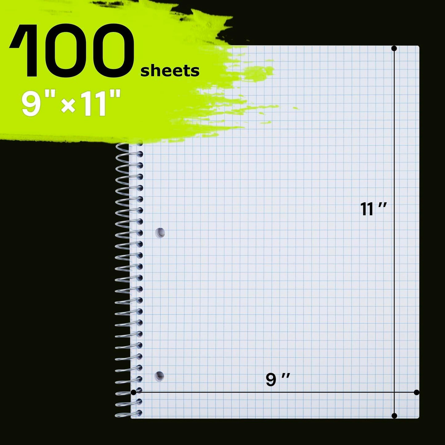 ONAVIA Spiral Notebook 3 Pack 1 Subject 4x4 Graph Ruled 100 Sheets 9x11 Red