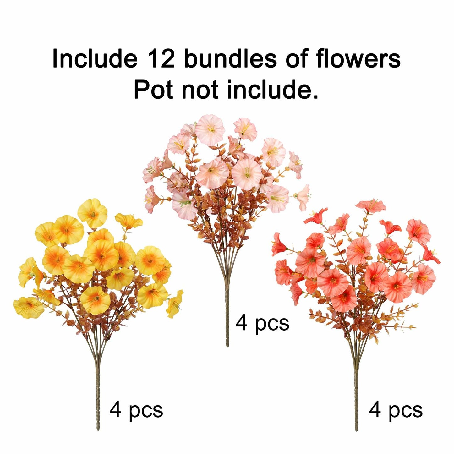 HyeFlora Artificial Mums Fall Flowers 12 Bundles Silk Morning Glory Mix