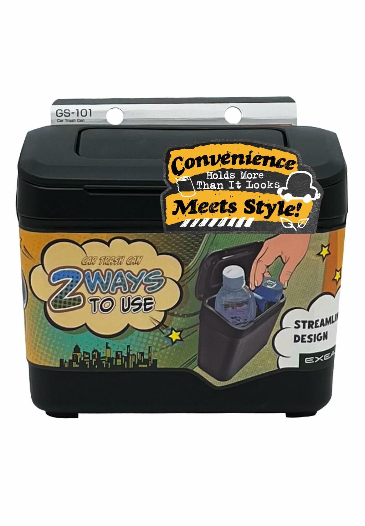 EXEA Car Trash Can Two-Way Open Door Pocket Easy Disposal GS-101 Japan