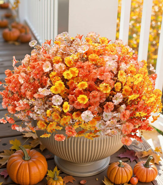 HyeFlora Artificial Mums Fall Flowers 12 Bundles Silk Morning Glory Mix