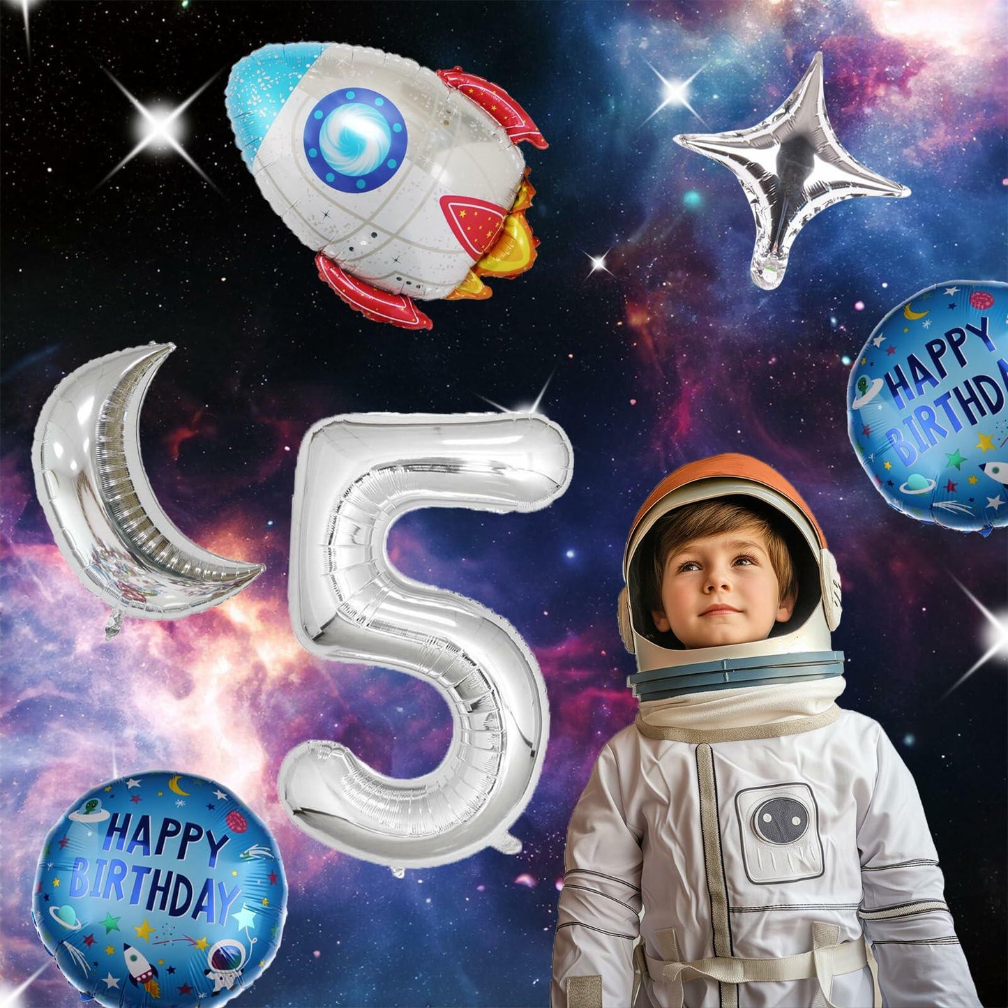 HXOUSE 6Pcs Extra Large Space Balloon Set Rocket Moon Planet 40" No.5