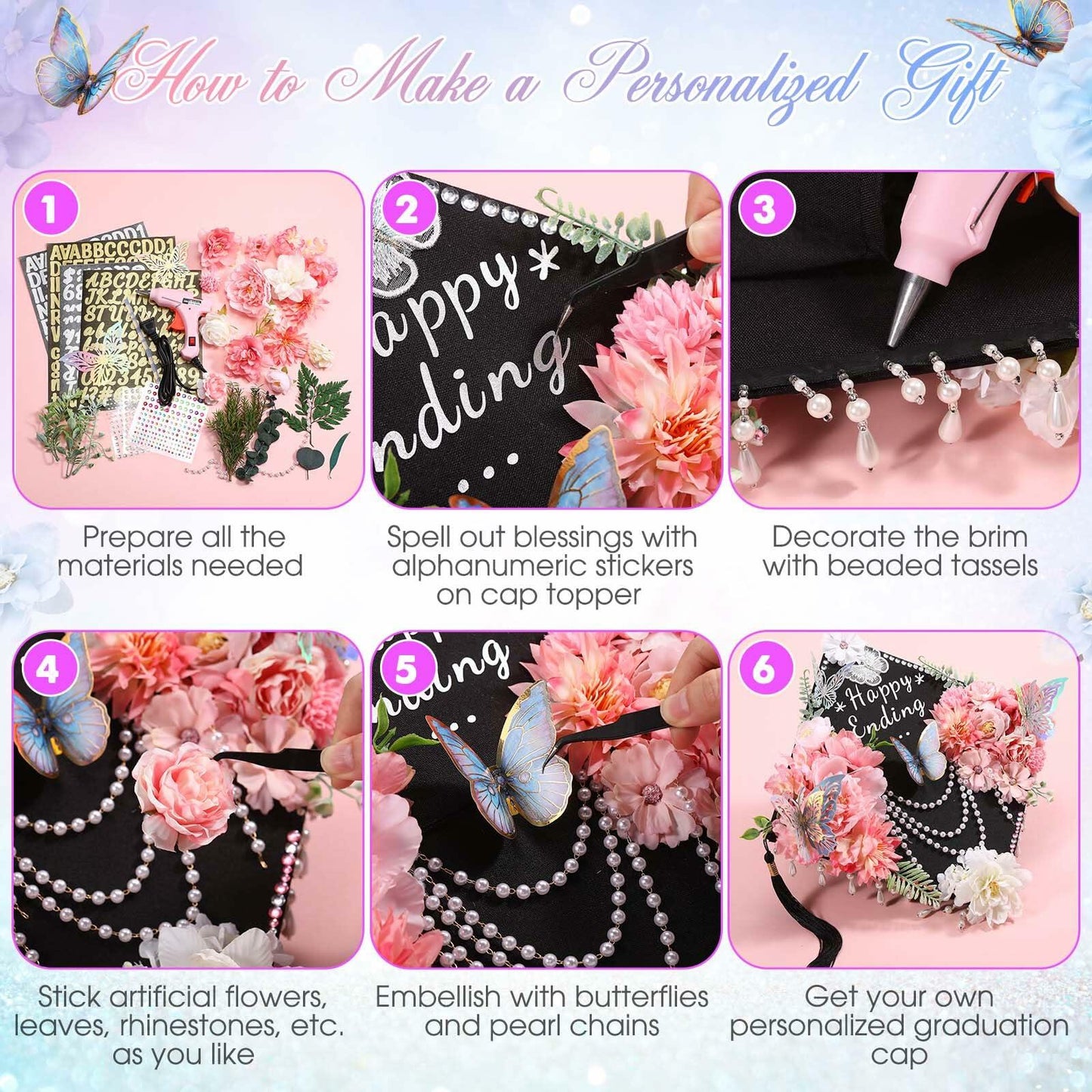 CraftyDream Artificial Flower Heads with Greenery Stems Pink Medium to Large