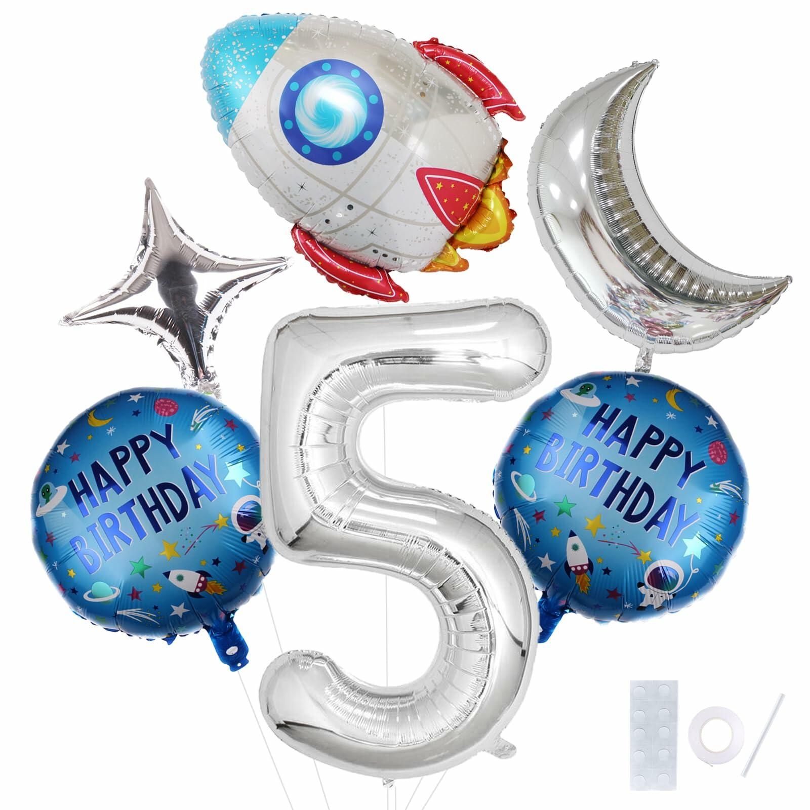 HXOUSE 6Pcs Extra Large Space Balloon Set Rocket Moon Planet 40" No.5