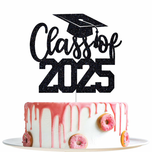 Yotawebery Class of 2025 Cake Topper Graduation Party Decor Black Glitter