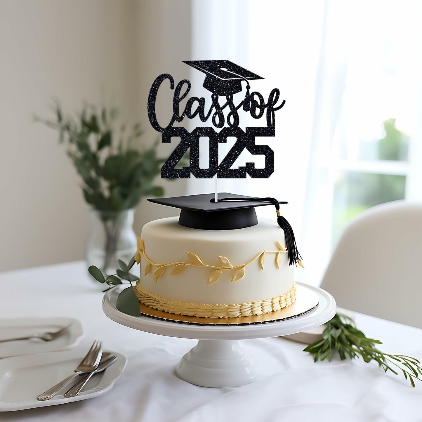 Yotawebery Class of 2025 Cake Topper Graduation Party Decor Black Glitter