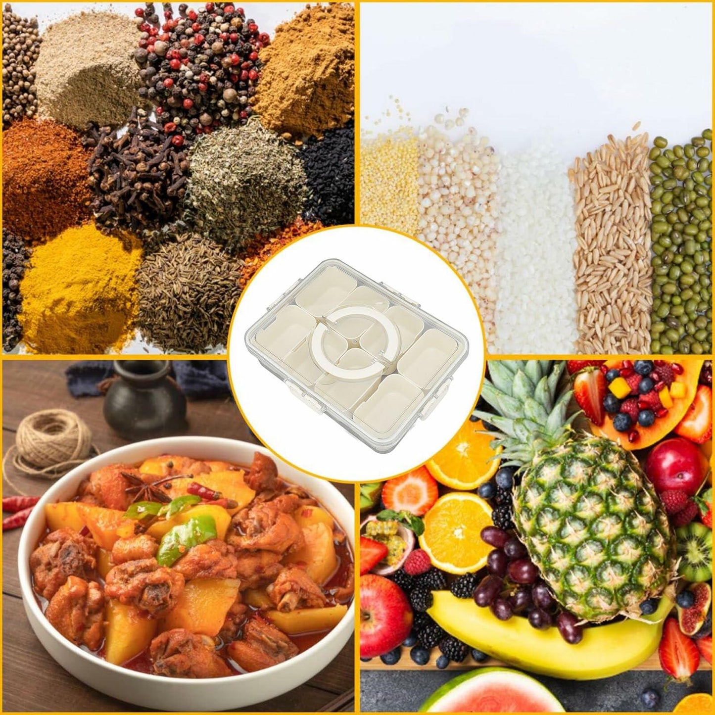 SIXRUN Condiment Serving Tray 8 Compartments Plastic Small White