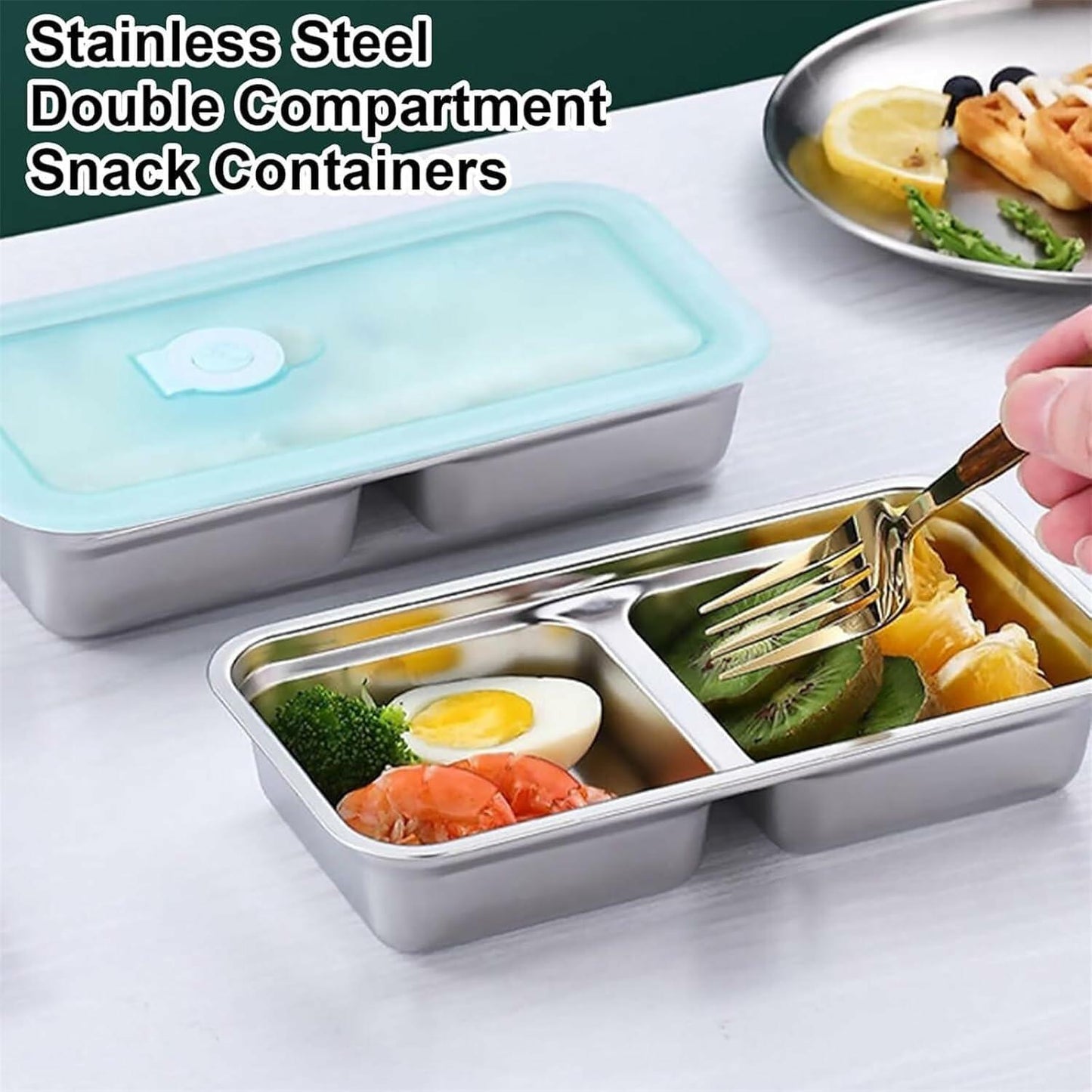 LIGIDAR Reusable Snack Containers 2pcs Stainless Steel Double Compartment