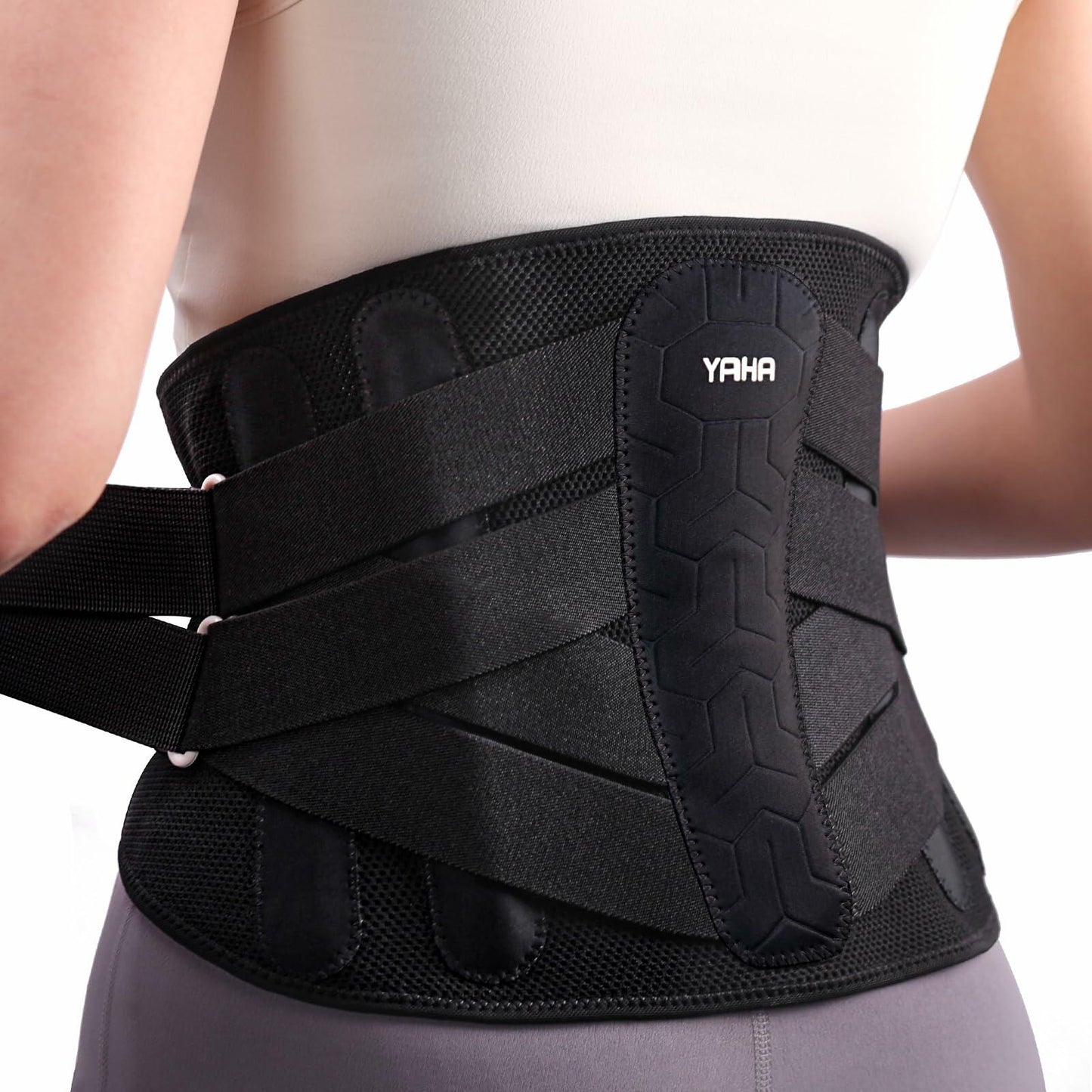 YAHA Back Brace Lower Back Support with Lumbar Pad 5 Stays Black Size XXL