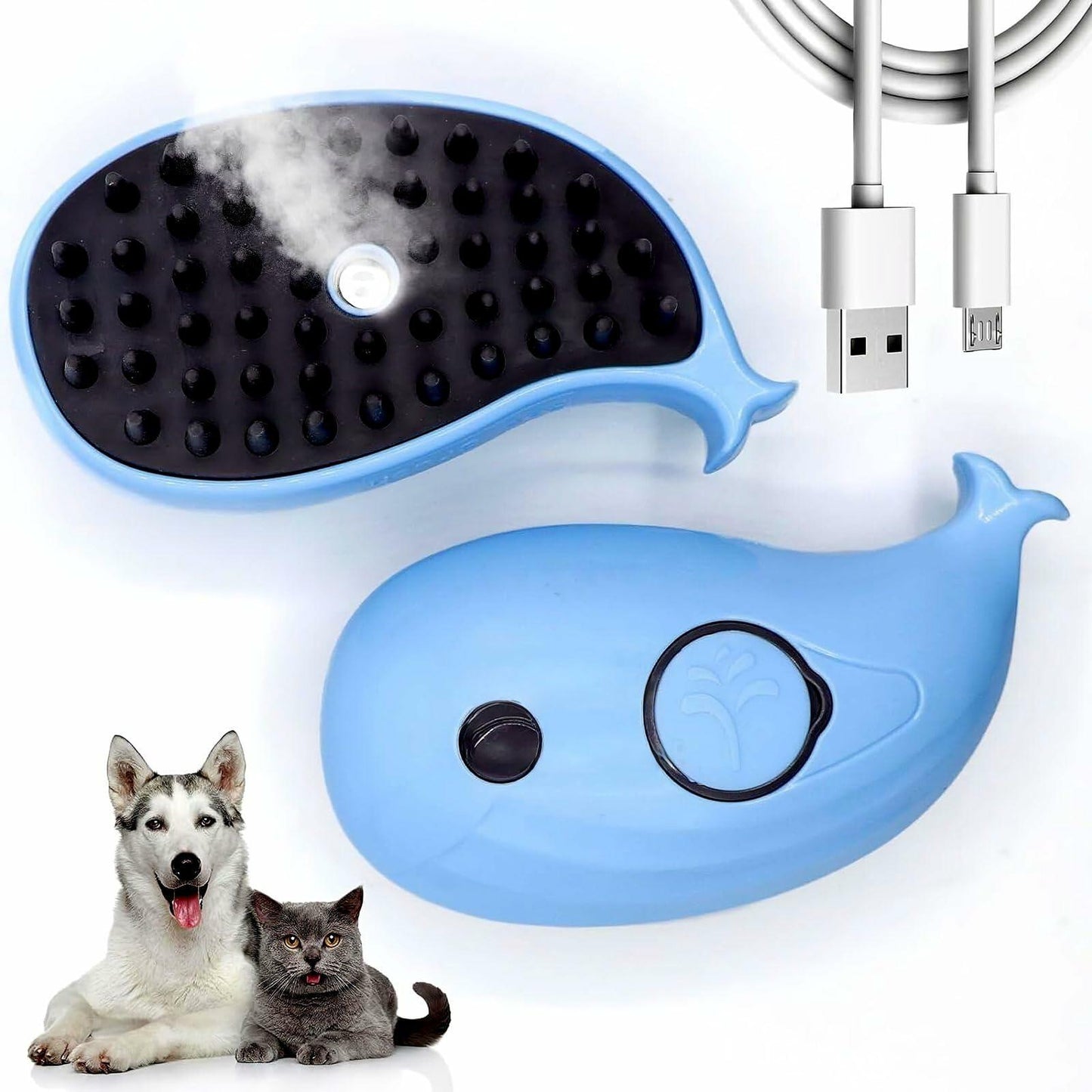 4-in-1 Cat Steam Brush Spritz Defur Comb Indoor Blue Pet Grooming Tool