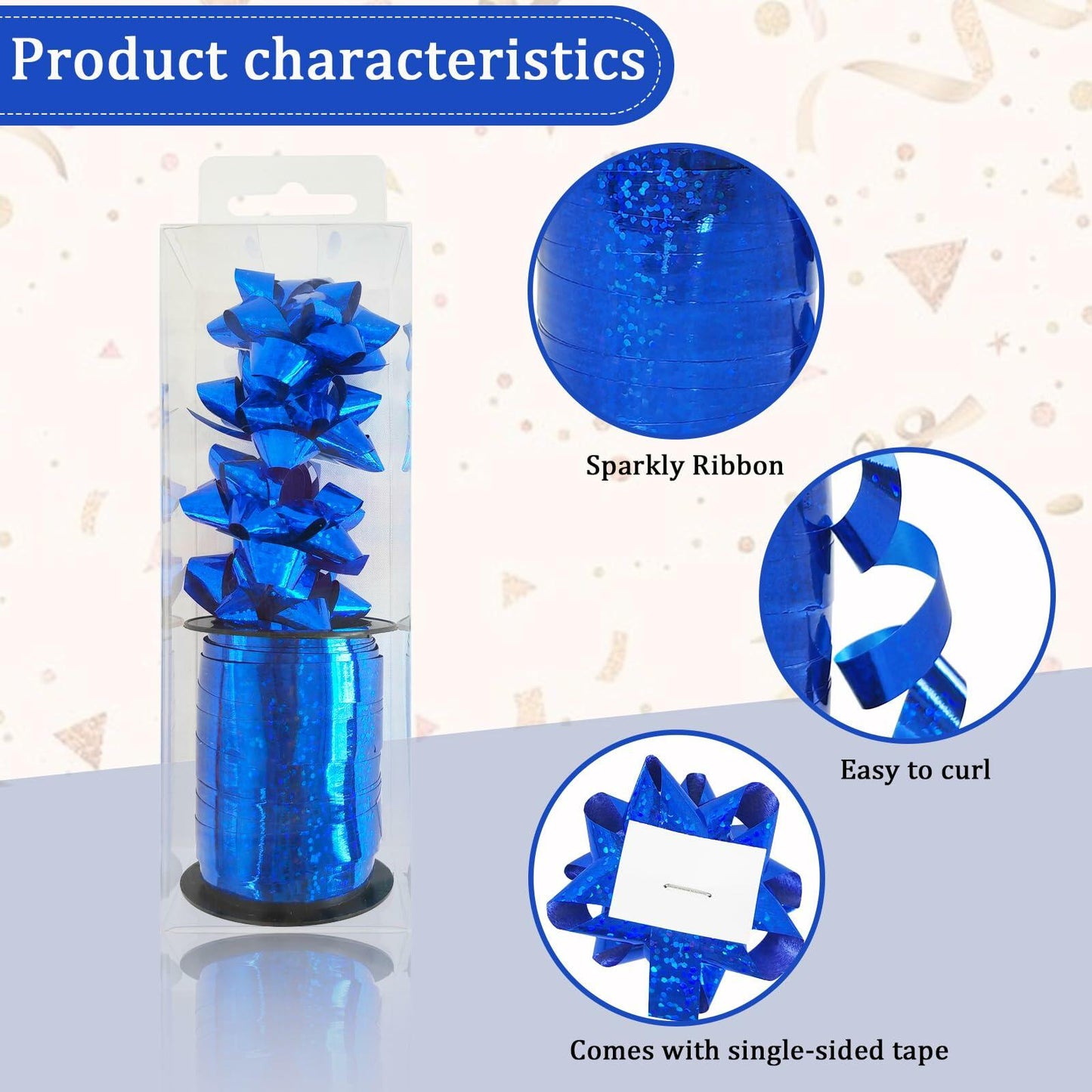 CEOWOIUN Pink Glitter Curling Ribbon Metallic 4PCS 2in & 3/8in x 10yds