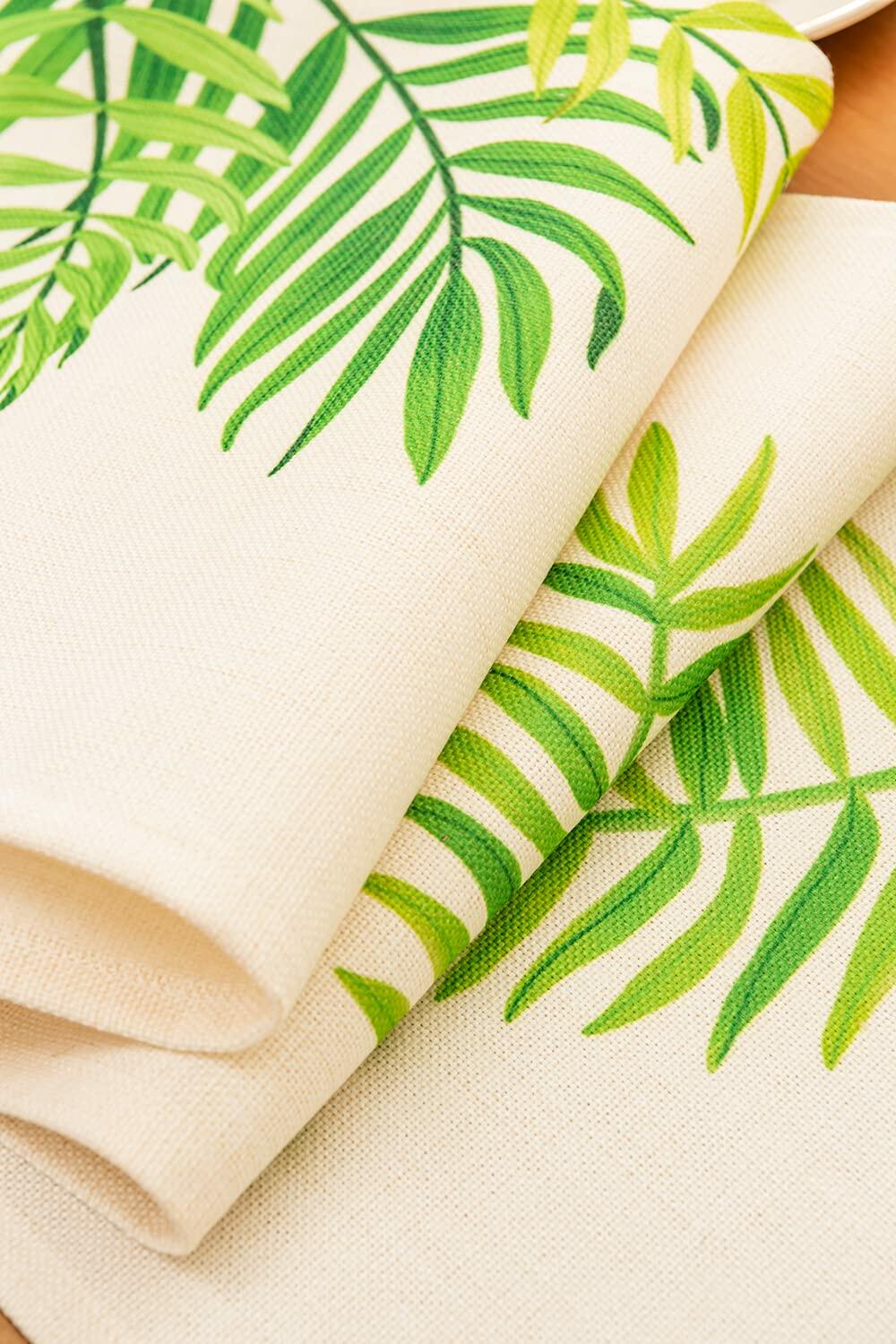 KEY SPRING Leaves Table Runner Cotton Linen Sage Green 12x72in