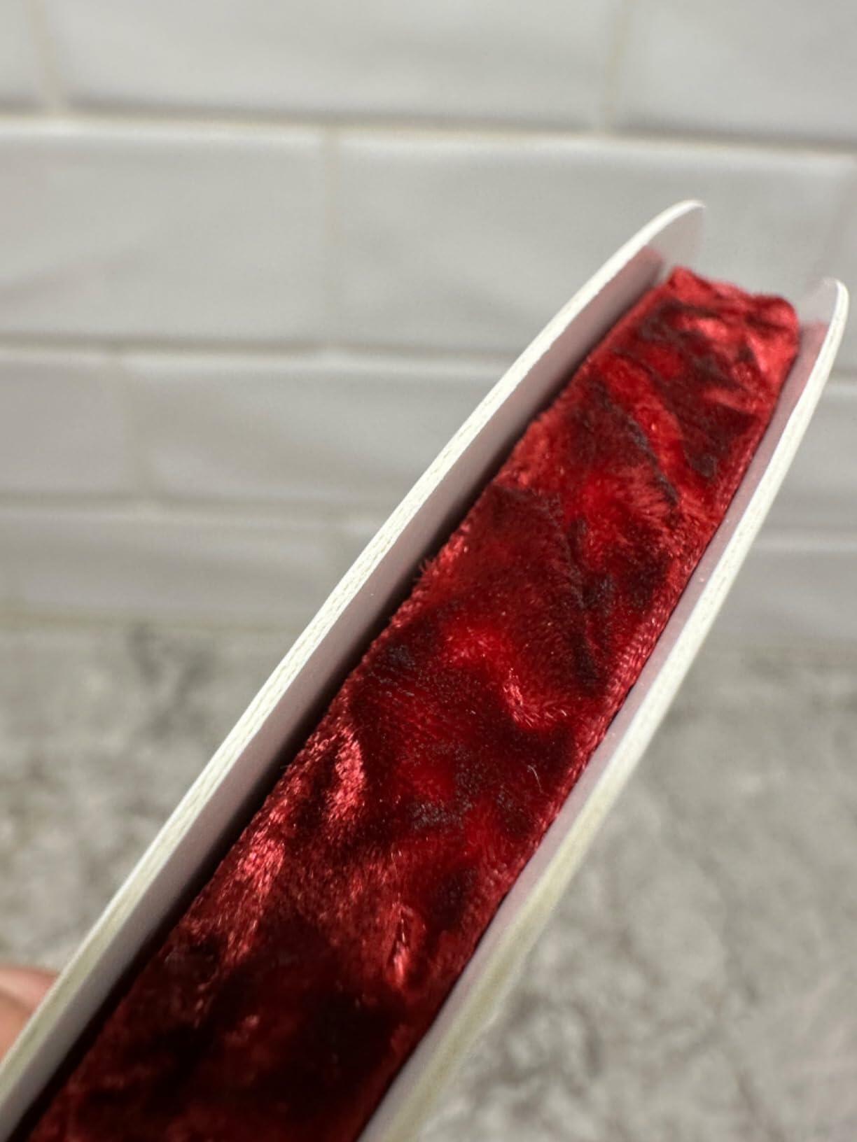 RIBBOOO Wine Red Velvet Ribbon 3/8in x 10yd Luxury Crushed Velvet