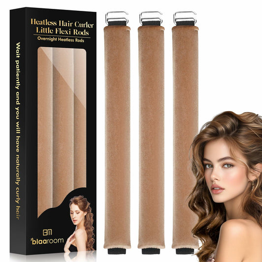 Overnight Heatless Hair Curlers Satin Velvet No Heat Jumbo Rods 3pcs Khaki