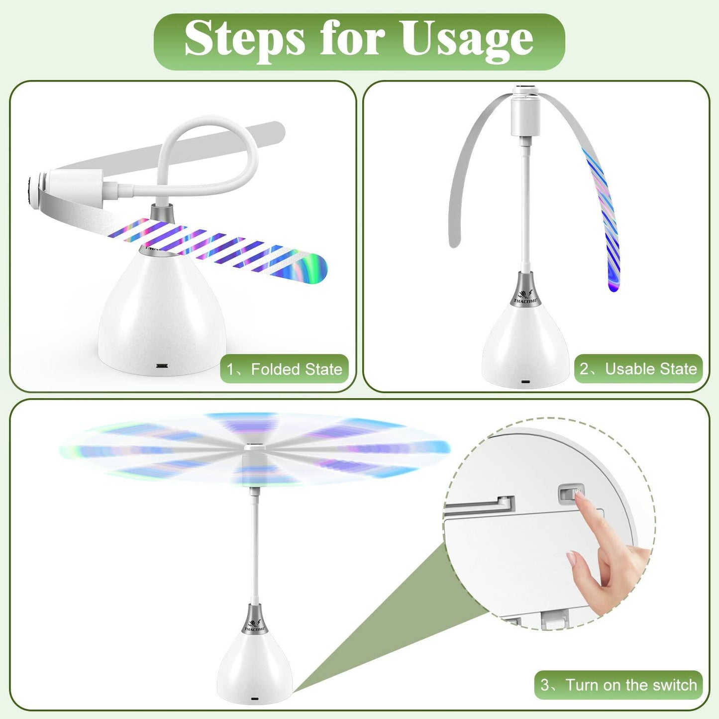 [Like New] TMACTIME Fly Repellent Fan 3 Pack USB Battery Powered Soft Blades White