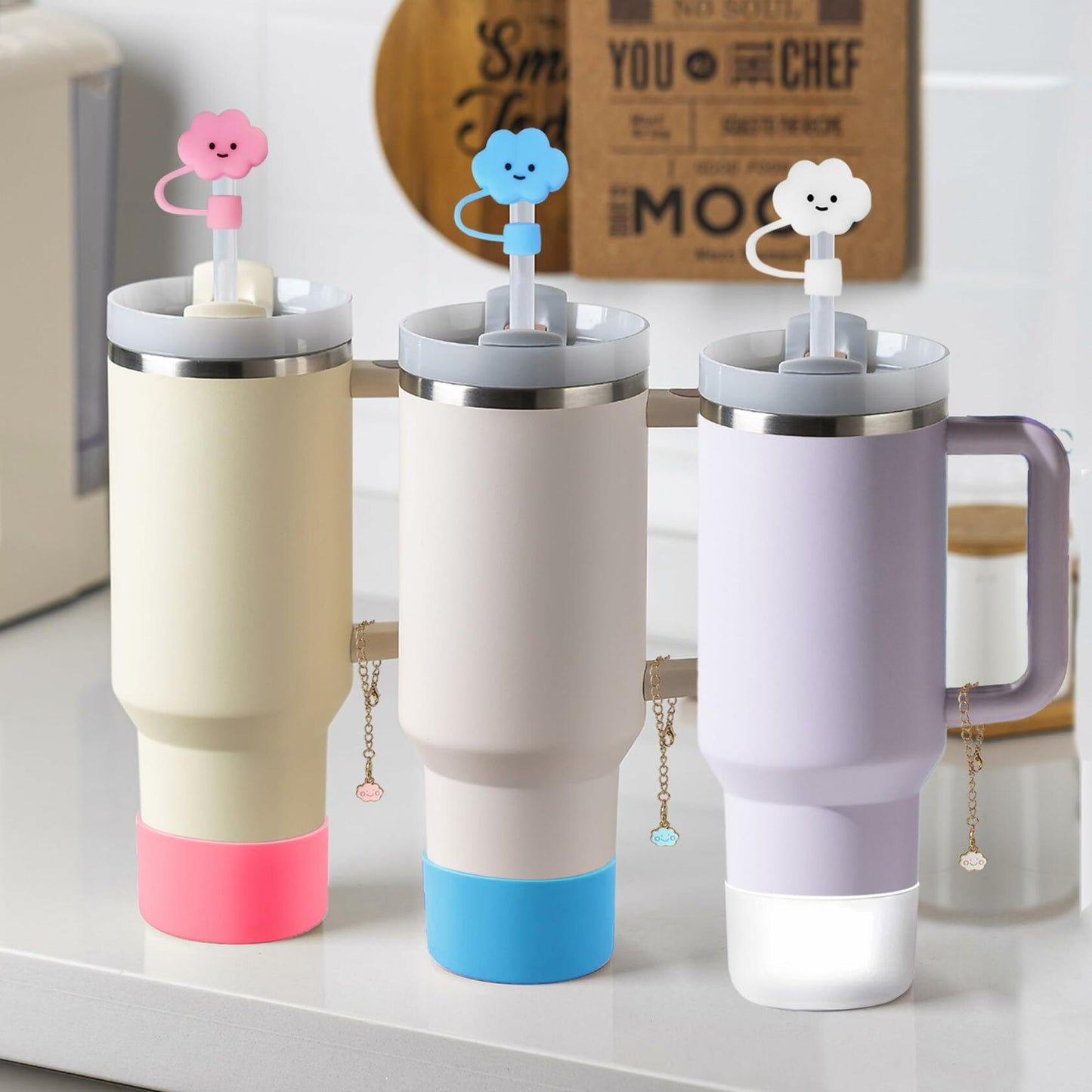 RGQHM Stanley Cup Accessories Set 5PCS 30/40oz Tumbler White Silicone Halloween