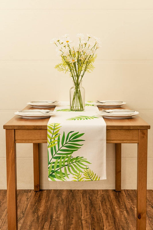 KEY SPRING Leaves Table Runner Cotton Linen Sage Green 12x72in