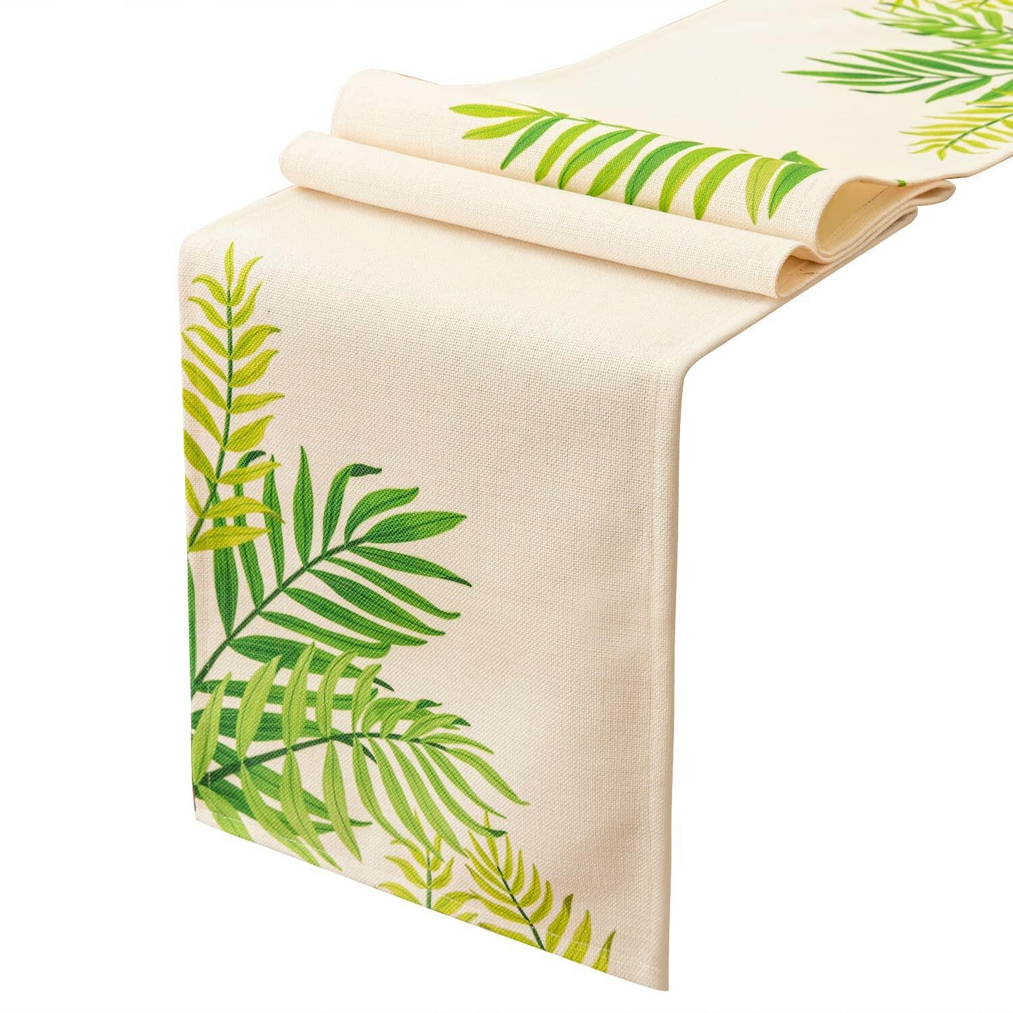 KEY SPRING Leaves Table Runner Cotton Linen Sage Green 12x72in