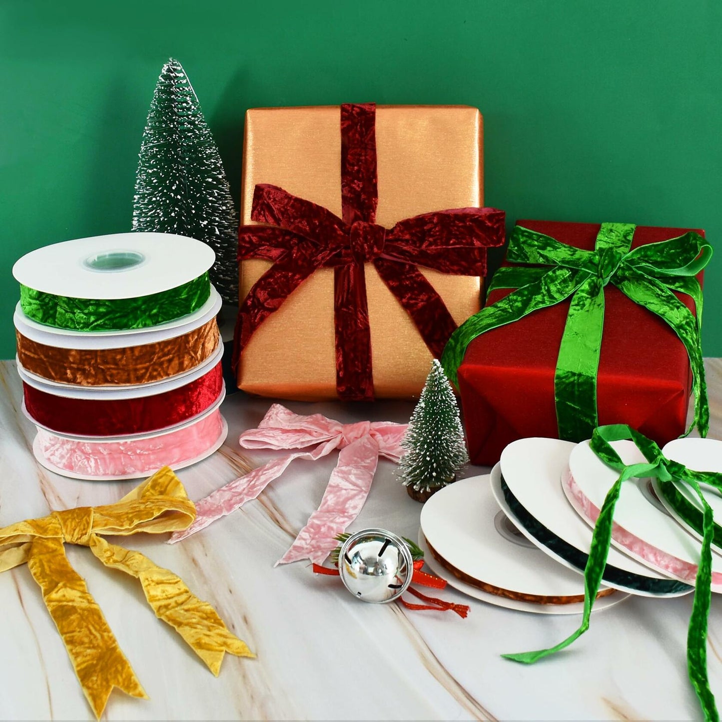 RIBBOOO Wine Red Velvet Ribbon 3/8in x 10yd Luxury Crushed Velvet