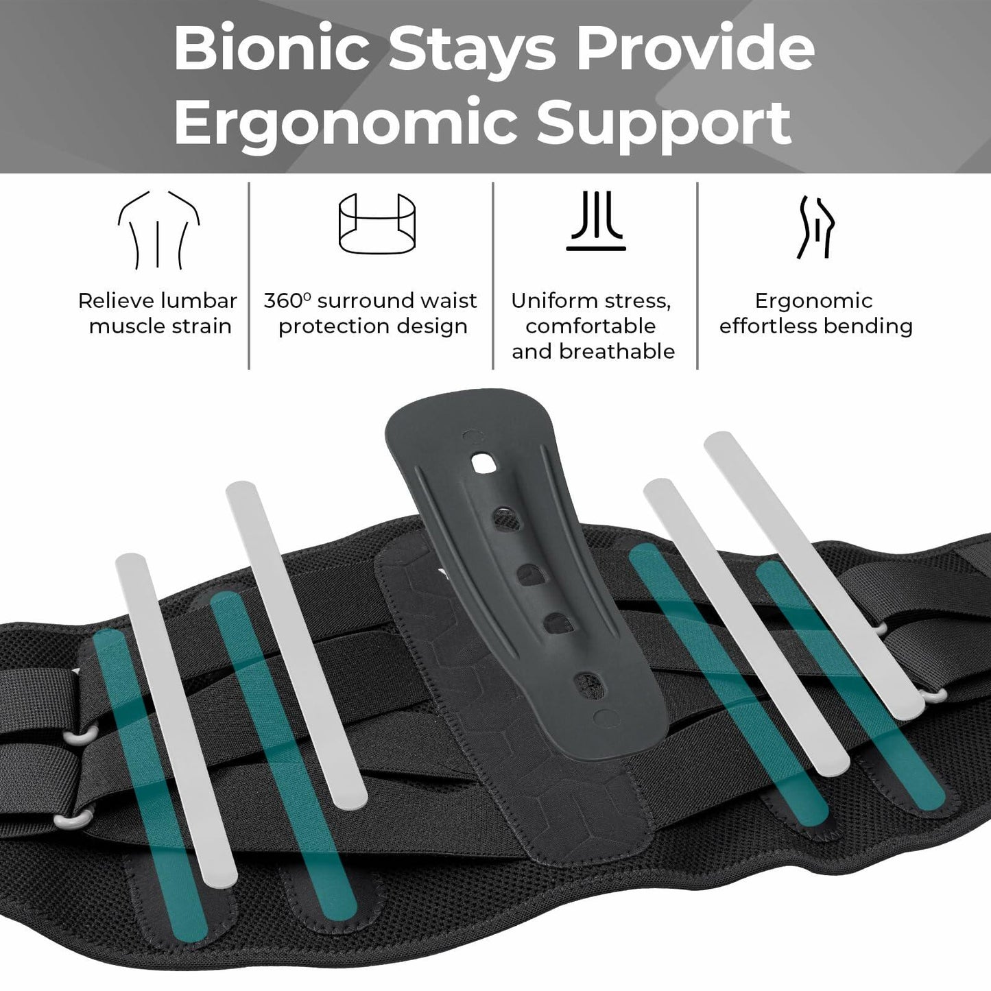 YAHA Back Brace Lower Back Support with Lumbar Pad 5 Stays Black Size XXL