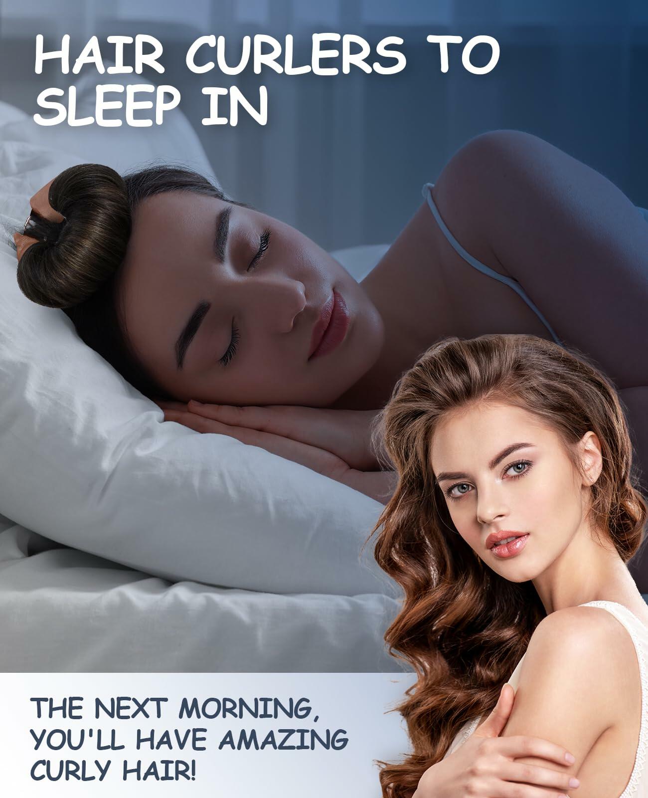 Overnight Heatless Hair Curlers Satin Velvet No Heat Jumbo Rods 3pcs Khaki