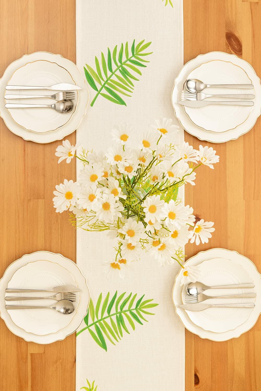 KEY SPRING Leaves Table Runner Cotton Linen Sage Green 12x72in