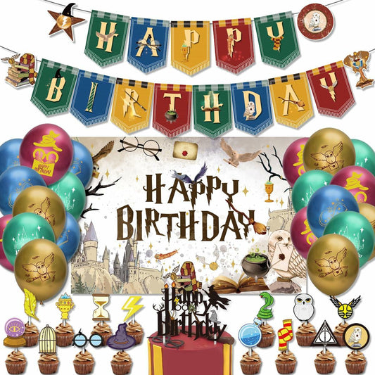 EIFFTER Wizard Birthday Party Decor Supplies Backdrop Balloon Garland White