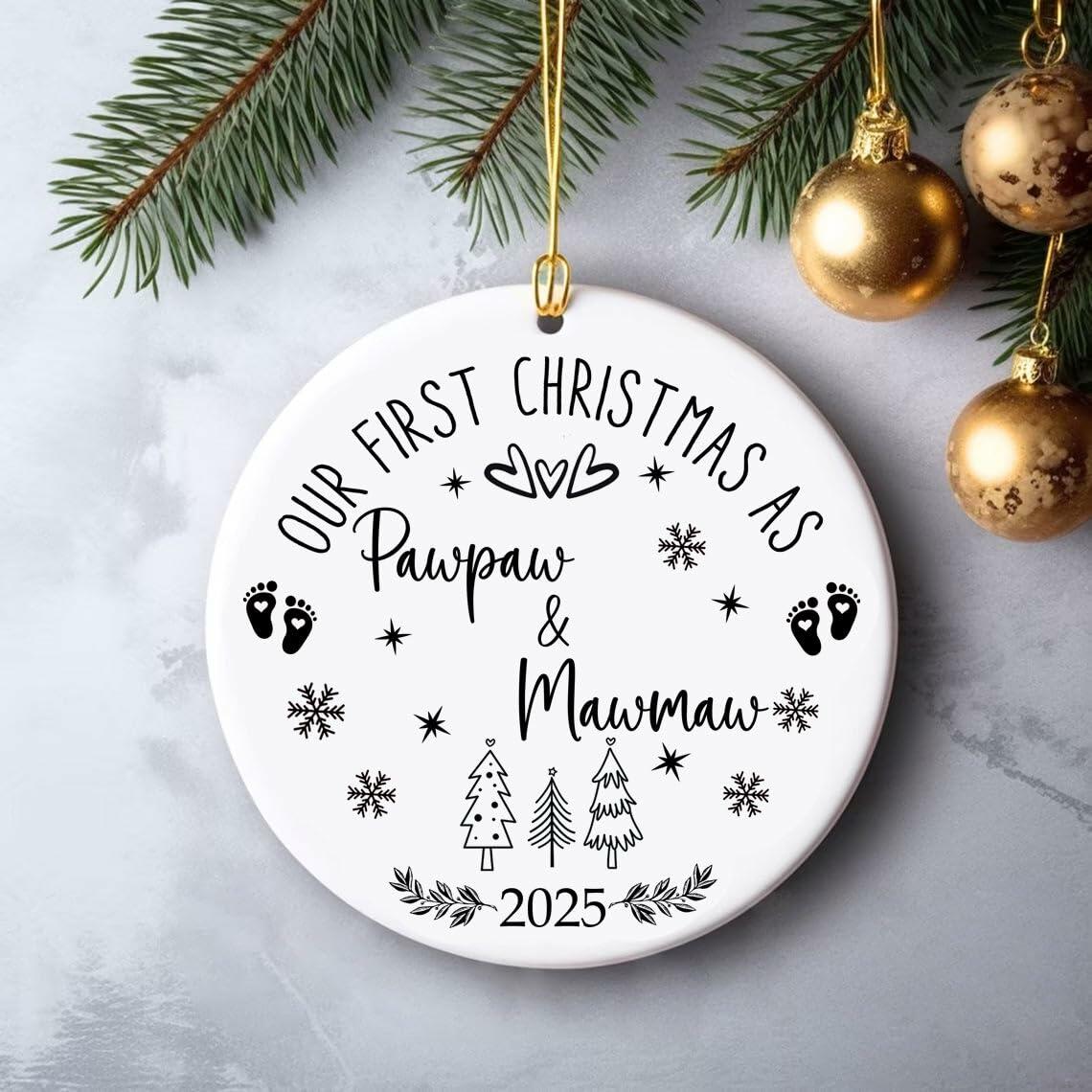 AnhTram97 Our First Christmas Mawmaw Pawpaw Ornament 2025 White Ceramic