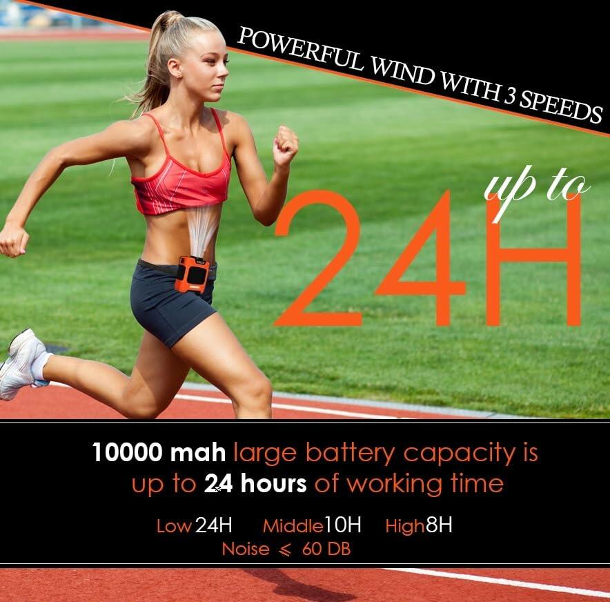 Generic AMKEN Waist Fan Clip-On Portable Cooling Fan 10000mAh LED Orange/Black