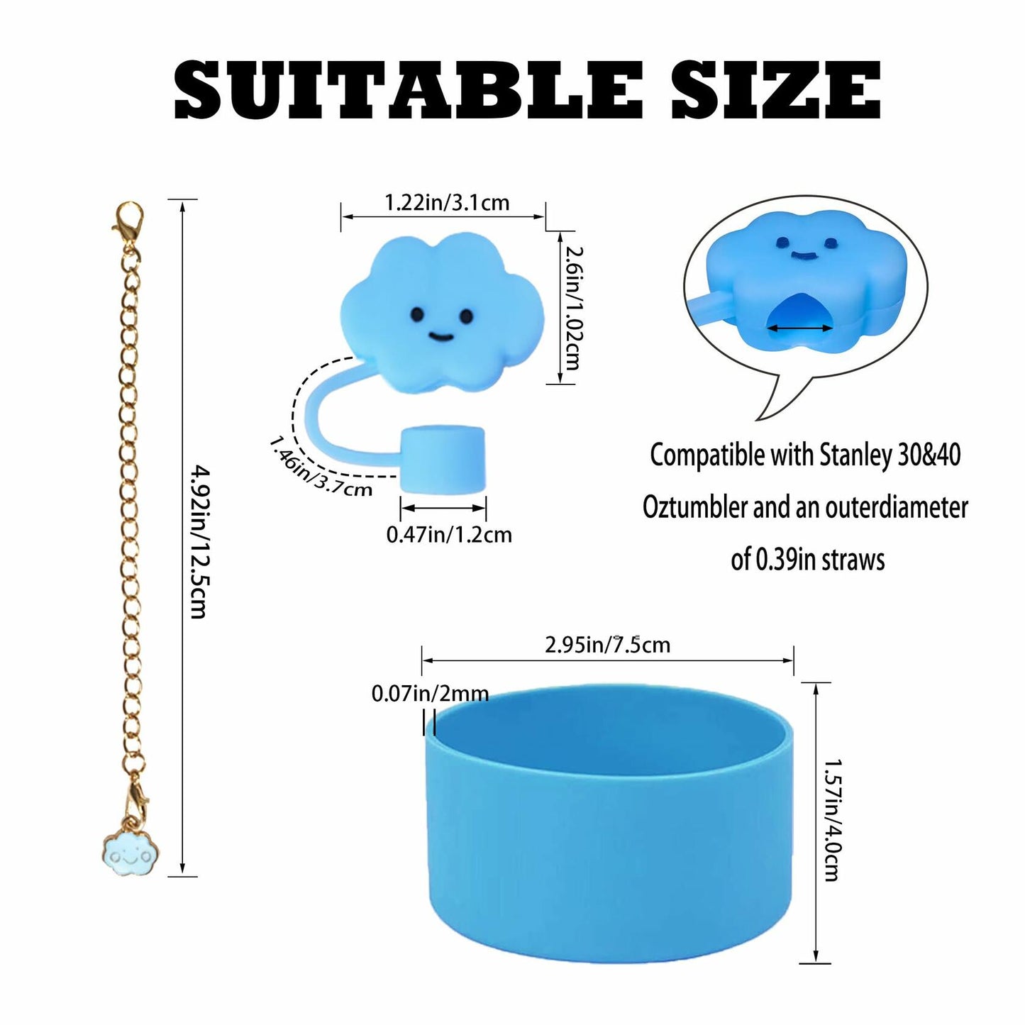 RGQHM Stanley Cup Accessories Set 5PCS 30/40oz Tumbler White Silicone Halloween