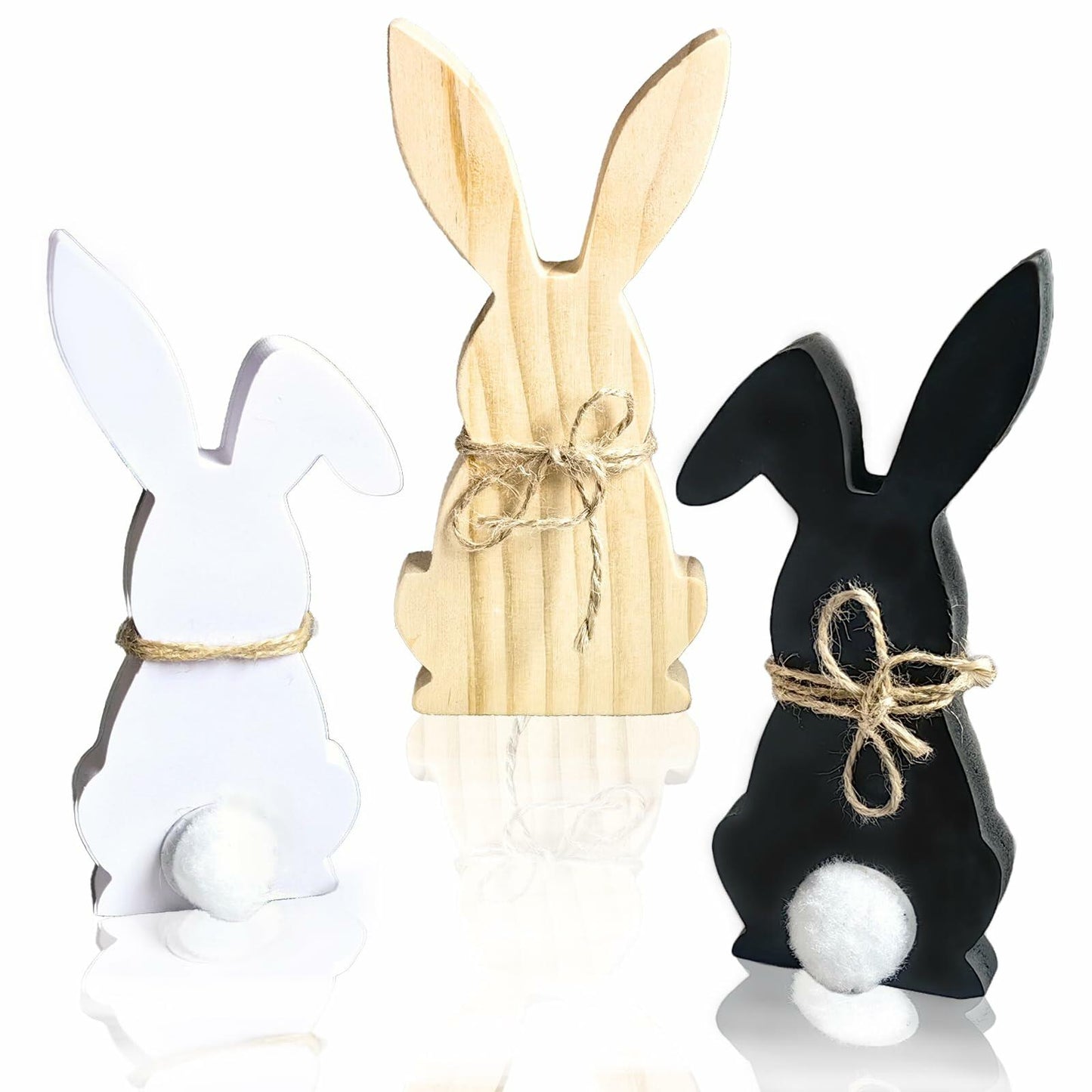 Hryxic 3 Pcs Easter Bunny Wooden Decorations Table Centerpiece White Black