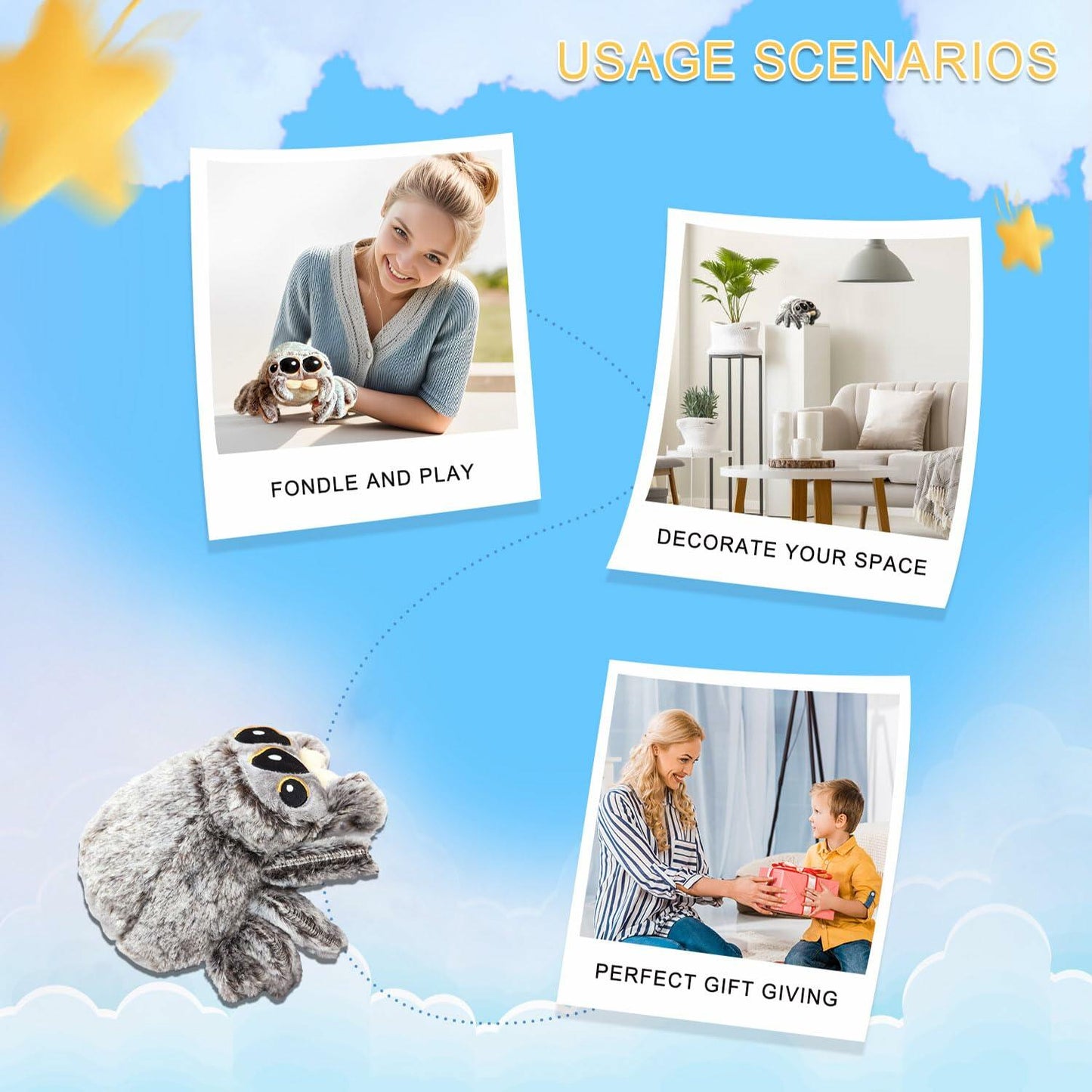 Nenzhu Spider Plush 6.9in Brown Cute Jumping Stuffed Animal Kids 3+ Size 6.9in