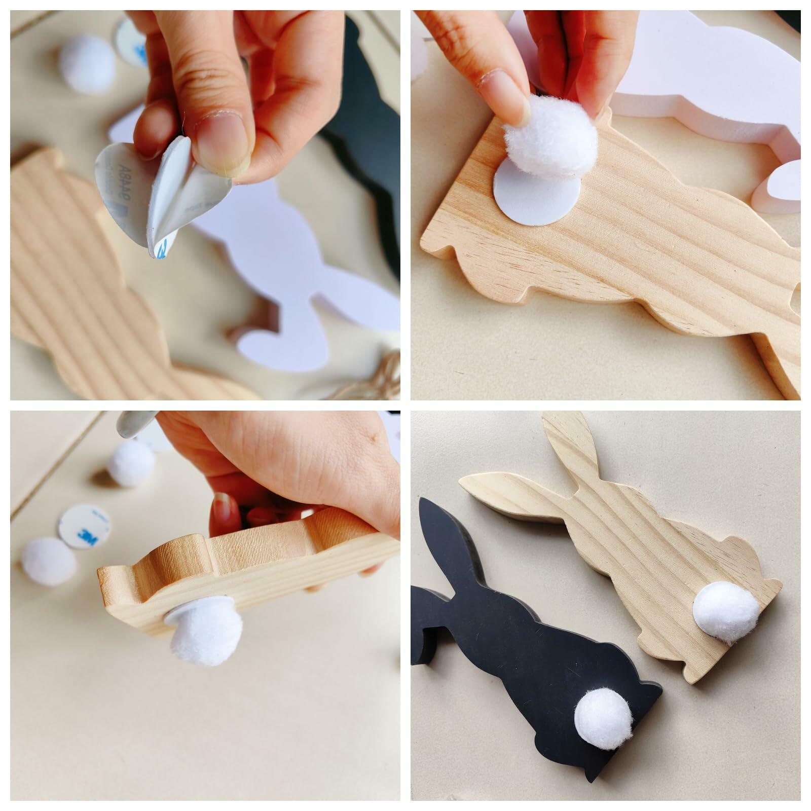 Hryxic 3 Pcs Easter Bunny Wooden Decorations Table Centerpiece White Black