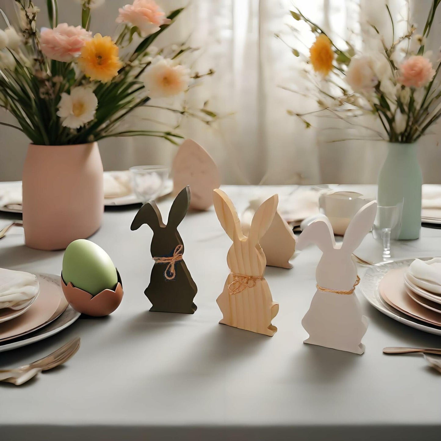 Hryxic 3 Pcs Easter Bunny Wooden Decorations Table Centerpiece White Black
