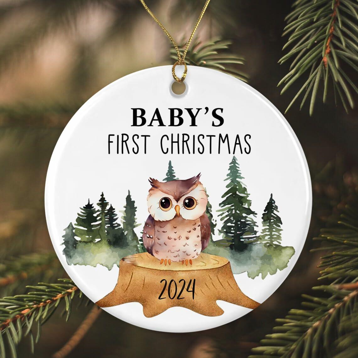 AnhTram97 Owl Baby's First Christmas Ornament Ceramic White Both Sides