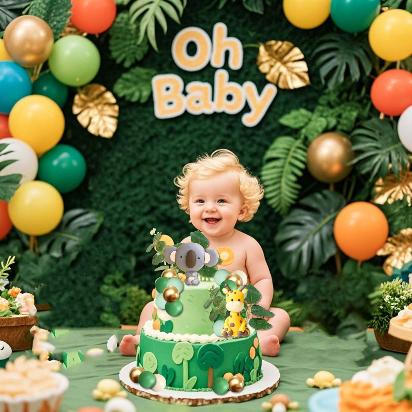 JeVenis Jungle Safari Animals Baby Shower Cake Decoration Wild One Topper