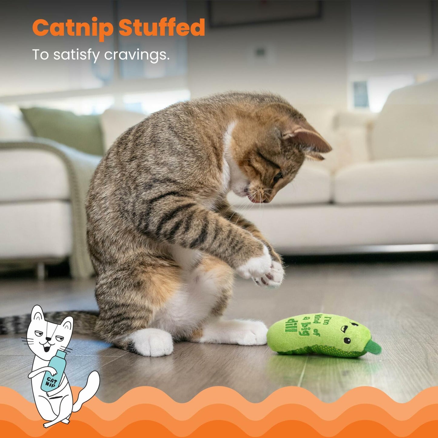 Catstages Crunchy Pickle Kicker Cat Toy with Catnip Dental Mesh Green
